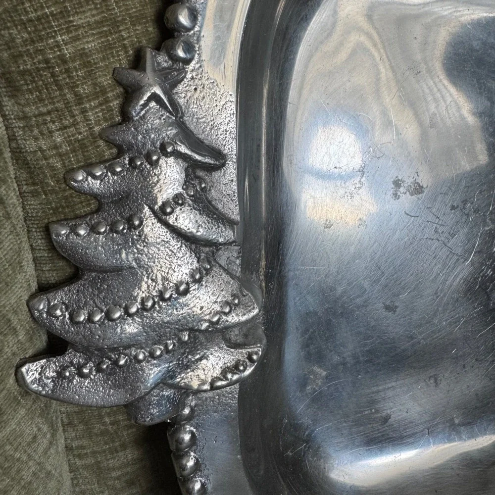 Pewter Christmas Tree Serving Tray 16 x 11 Silver Heavy Holiday Serving Platter